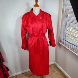 Trench Coat Bright Red Belted Vintage Worthington Korea Raincoat Size 10
